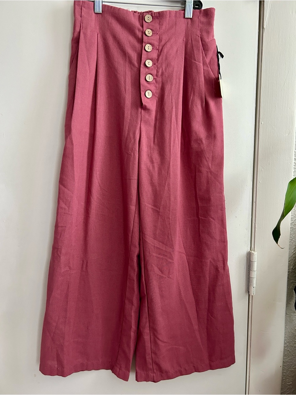 Francesca's Collections Rose-Pink High Waist Wide Leg Cropped Pants